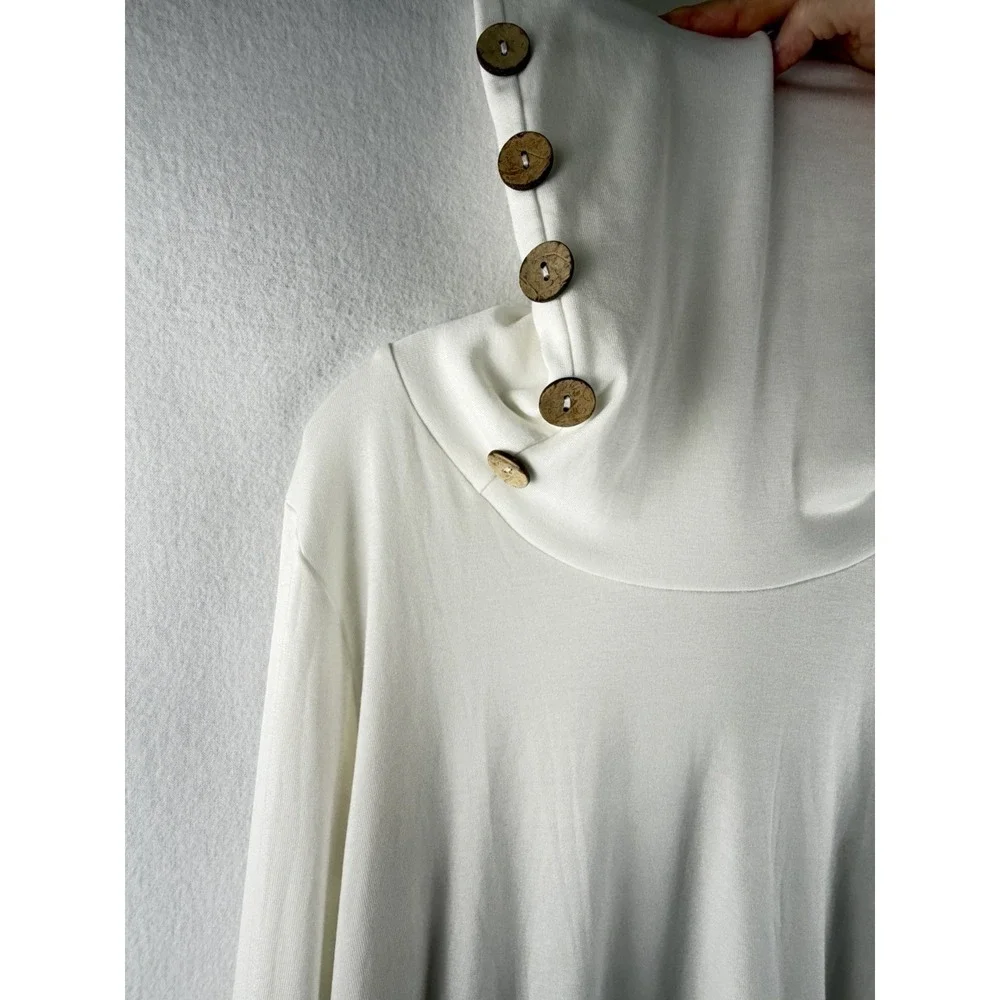 Womens‎ White Long Sleeve Cowl Neck Tunic Sz 12/14 Laganlook Super Soft Comfy